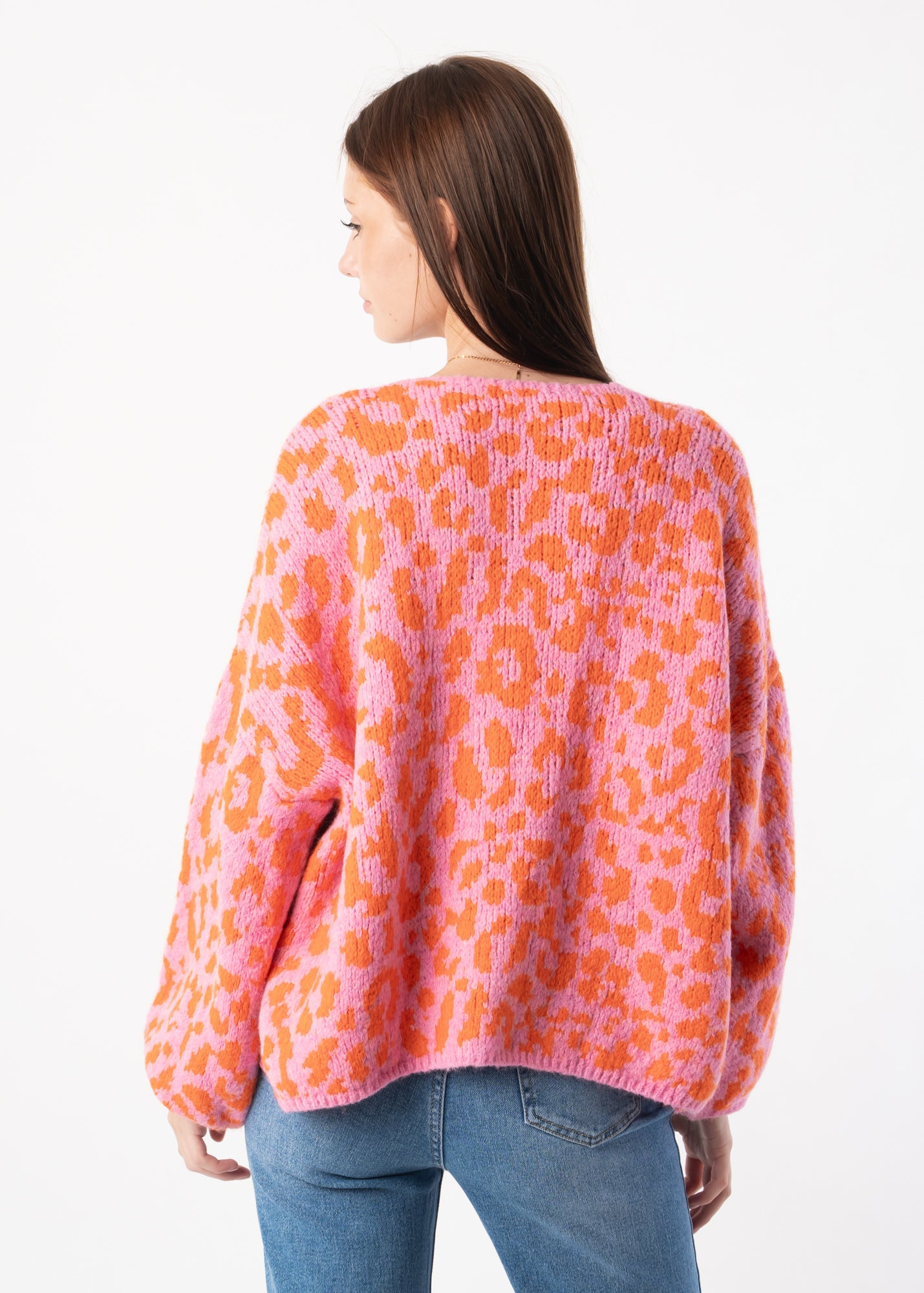 Cardigan Pink Orange Strickjacke Pink Oversize Strickmantel